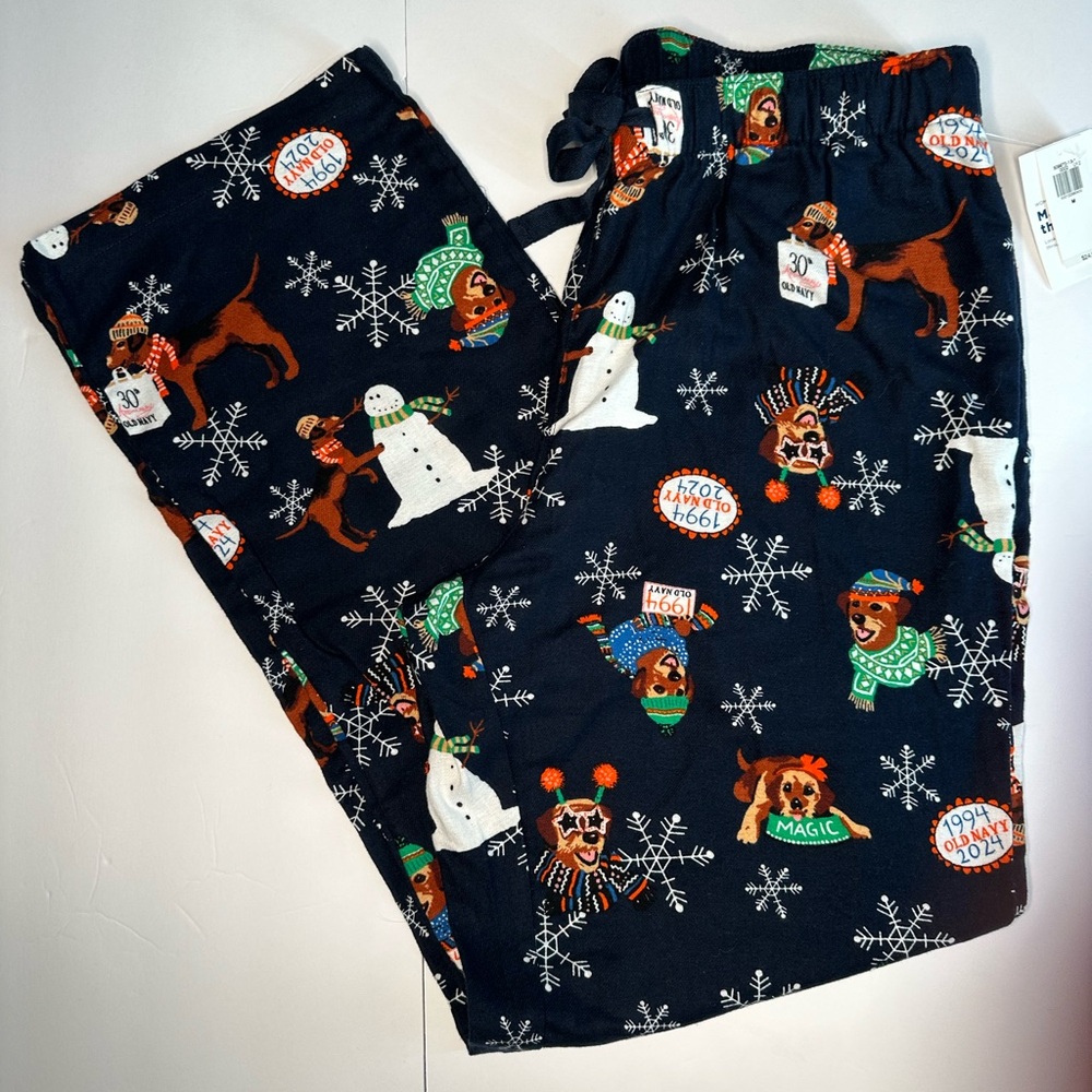 Old Navy Festive Pajama Pants -‎ Snowman and Dog Print